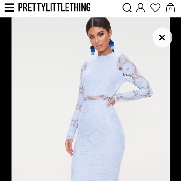 dusty blue lace square neck midi dress